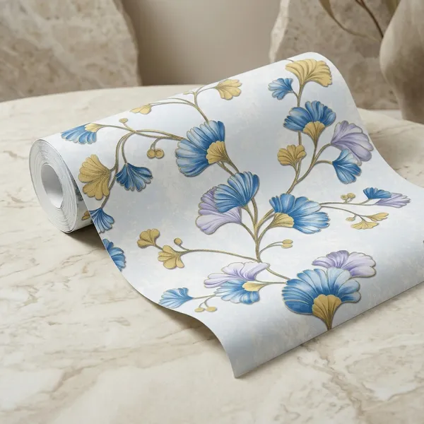 Imported_Paper_Botanical_Blue_Yellow_Floral_Wallpaper