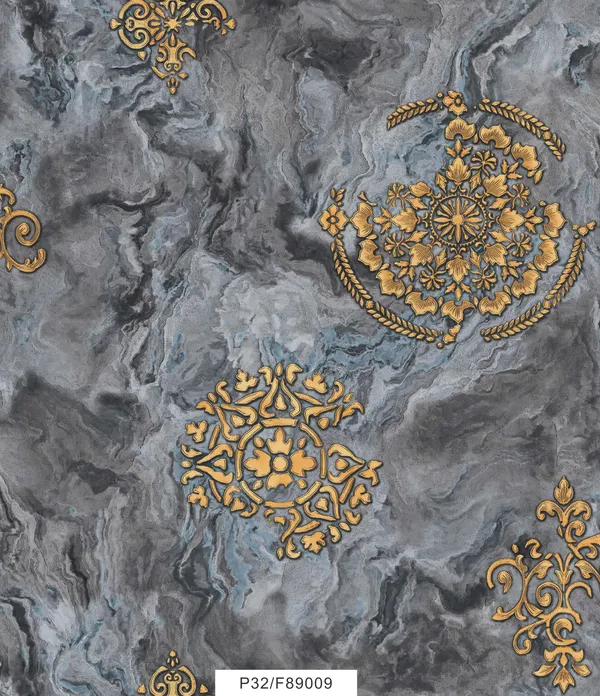 Grey_Marble_Gold_Ornate_Medallion_Decorative_Wallpaper