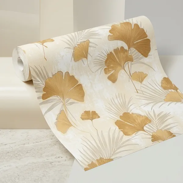 Imported_Paper_Botanical_Golden_Ginkgo_Leaf_Pattern_Wallpaper