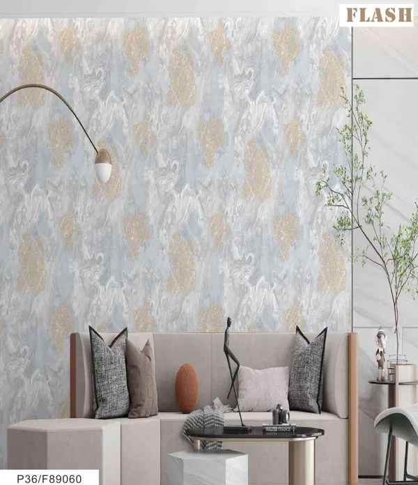 Imported_Paper_Classic_Grey_Gold_Damask_Pattern_Wallpaper