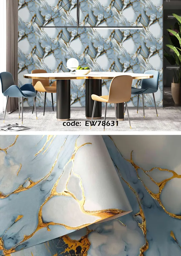 Imported_Paper_Blue_White_Gold_Marble_Pattern_Wallpaper