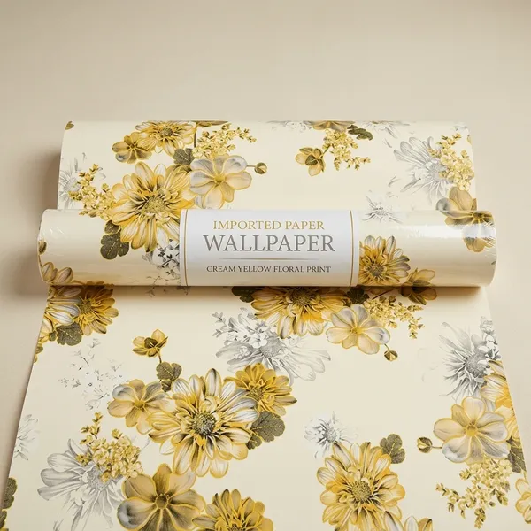 Imported_Paper_Cream_Yellow_Floral_Print_Wallpaper