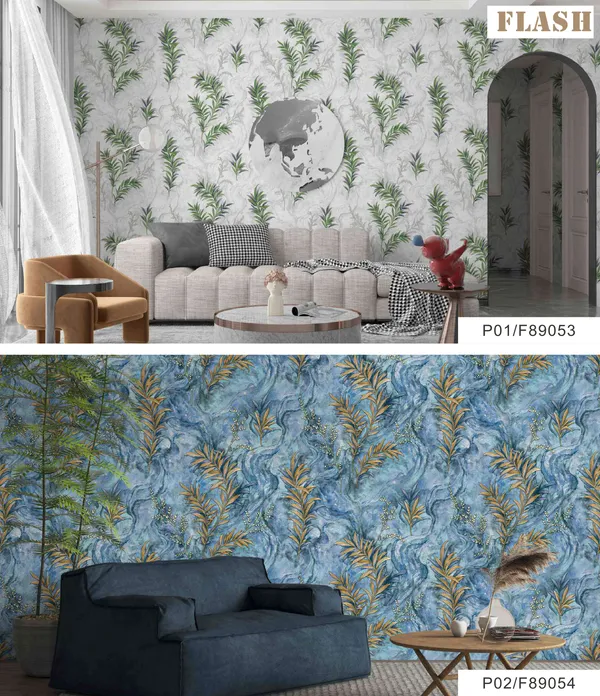 Imported_Paper_Tropical_Green_Palm_Leaf_Pattern_Wallpaper