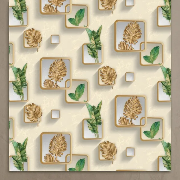 Imported_Paper_Tropical_3d_Botanical_Leaf_Gold_Green_Wallpaper