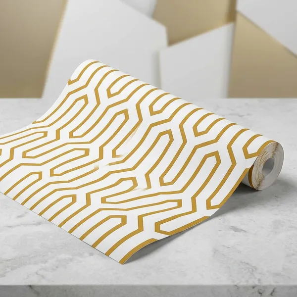 Imported_Paper_Modern_Gold_White_Geometric_Hexagon_Wallpaper