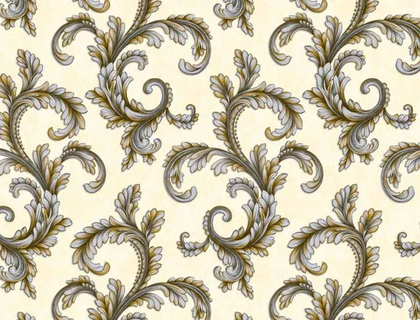 Imported_Paper_Baroque_Cream_Olive_Green_Scroll_Ornamental_Wallpaper
