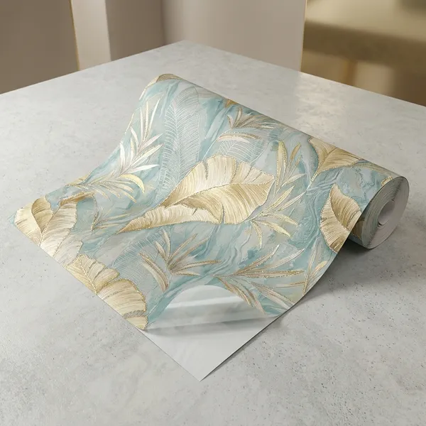 Imported_Paper_Blue_Gold_Banana_Leaf_Peel_And_Stick_Wallpaper