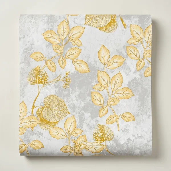Imported_Paper_Botanical_Golden_Leaf_Grey_Background_Wallpaper