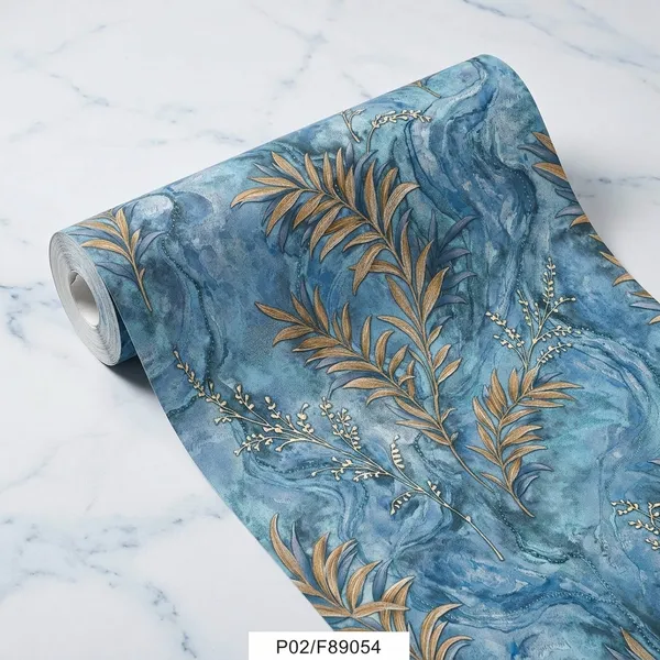 Imported_Paper_Blue_Marble_Tropical_Palm_Leaf_Wallpaper