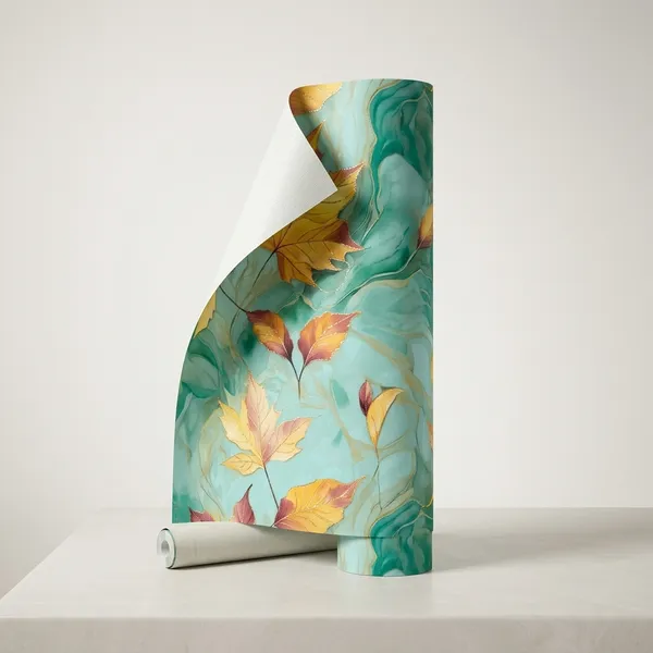 Imported_Paper_Seasonal_Turquoise_Autumn_Leaf_Peel_Stick_Wallpaper