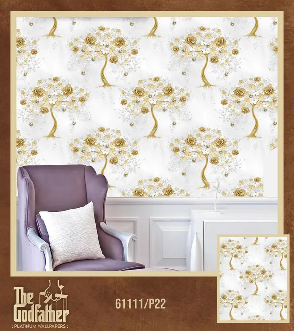 Imported_Paper_Floral_Golden_Tree_Patterned_Wallpaper