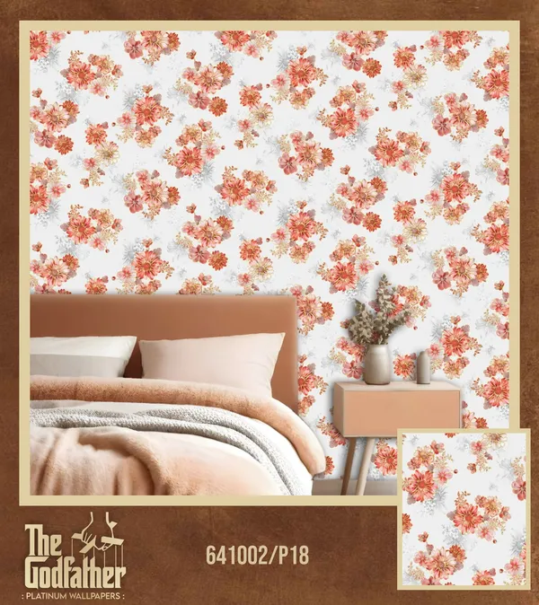 Imported_Paper_Floral_Coral_Peach_Print_Wallpaper