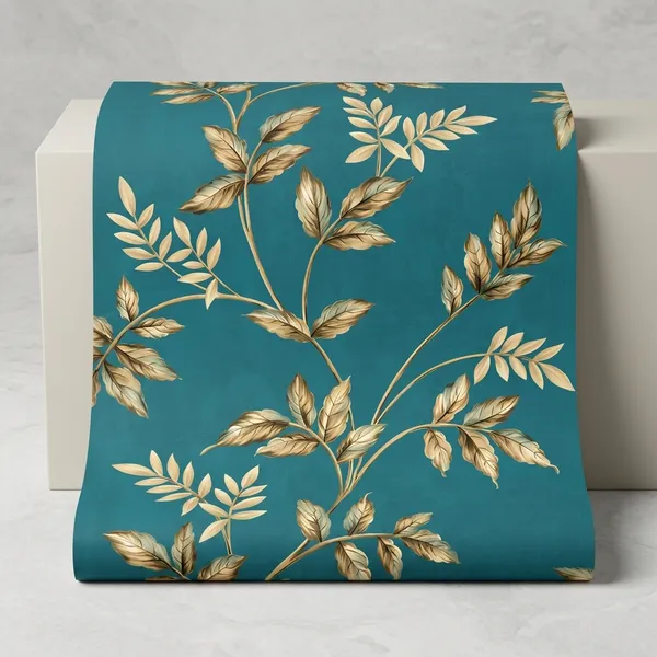 Imported_Paper_Botanical_Gold_Leaf_Pattern_Wallpaper