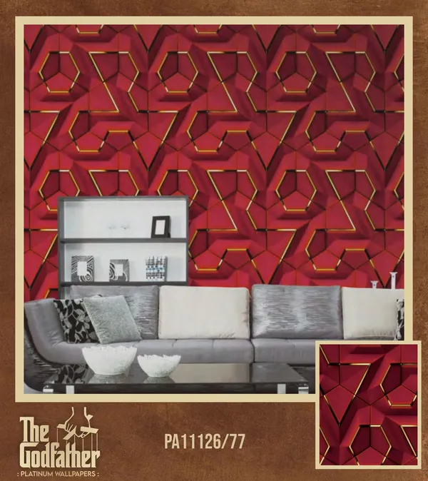 Imported_Paper_Contemporary_Red_Gold_3d_Geometric_Pattern_Wallpaper