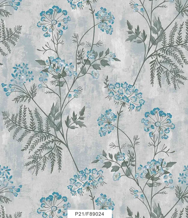 Imported_Paper_Grey_Blue_Floral_Botanical_Pattern_Wallpaper