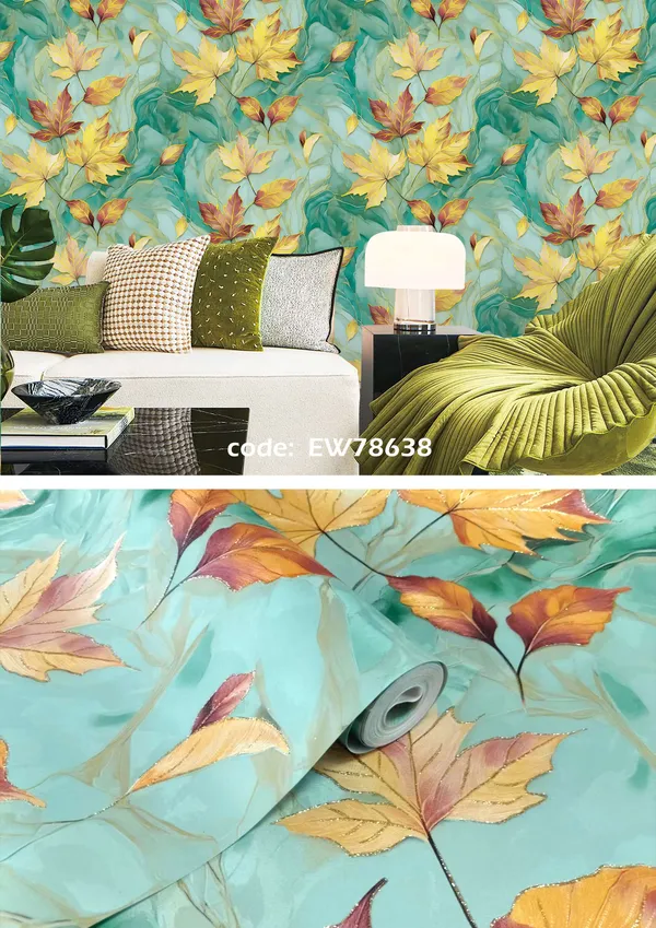 Imported_Paper_Seasonal_Turquoise_Autumn_Leaf_Peel_Stick_Wallpaper