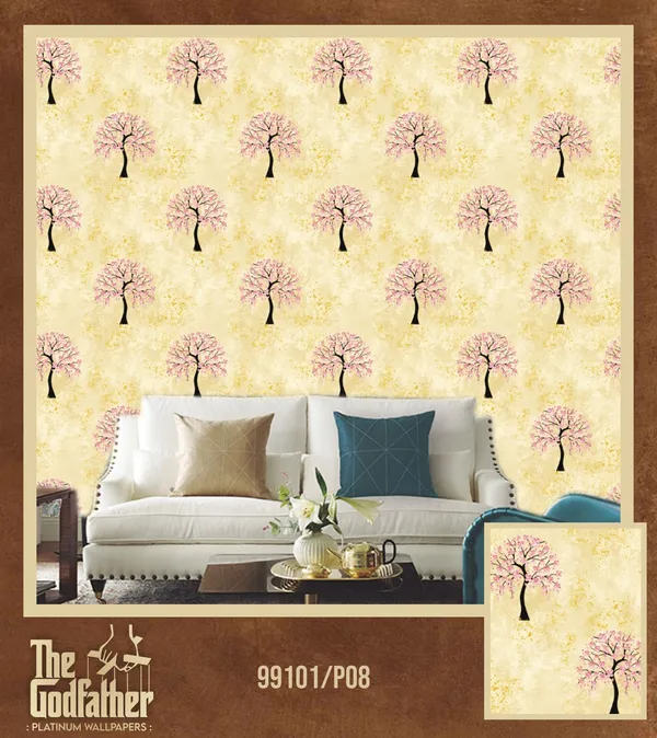 Imported_Paper_Yellow_Floral_Cherry_Blossom_Tree_Pattern_Wallpaper