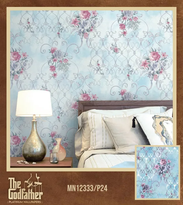 Imported_Paper_Romantic_Pink_Blue_Floral_Trellis_Wallpaper