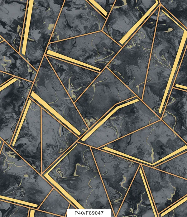 Imported_Paper_Dark_Grey_Marble_Gold_Geometric_Frame_Wallpaper