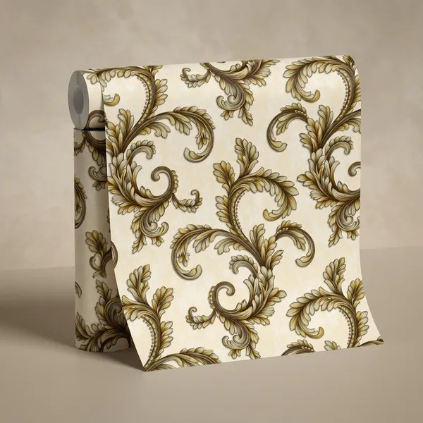 Imported_Paper_Baroque_Cream_Gold_Scroll_Foliage_Wallpaper
