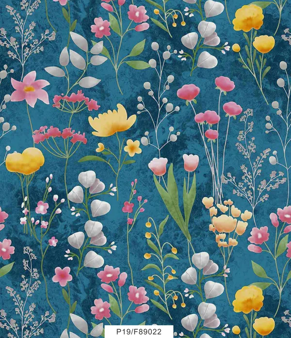 Imported_Paper_Decorative_Floral_Print_Teal_Blue_Wallpaper