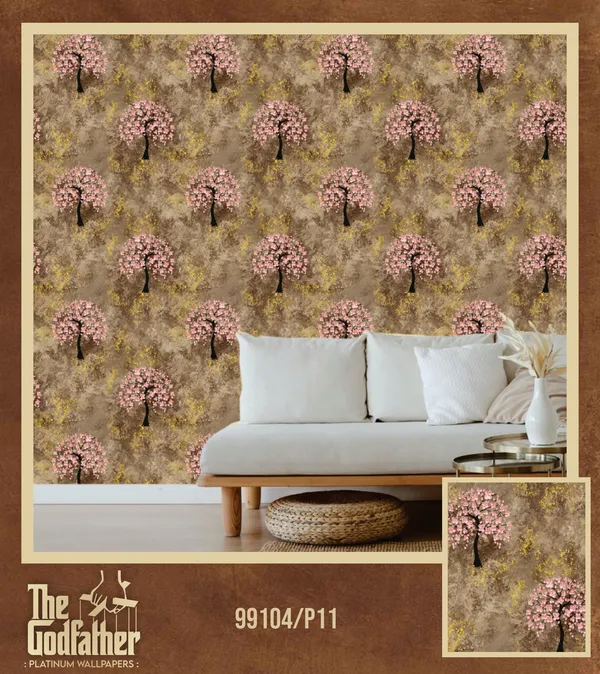 Imported_Paper_Floral_Brown_Gold_Pink_Blossom_Tree_Wallpaper