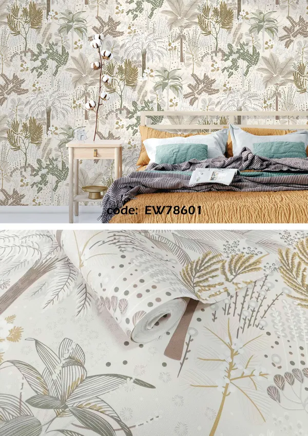 Imported_Paper_Cream_Tropical_Botanical_Line_Drawing_Wallpaper