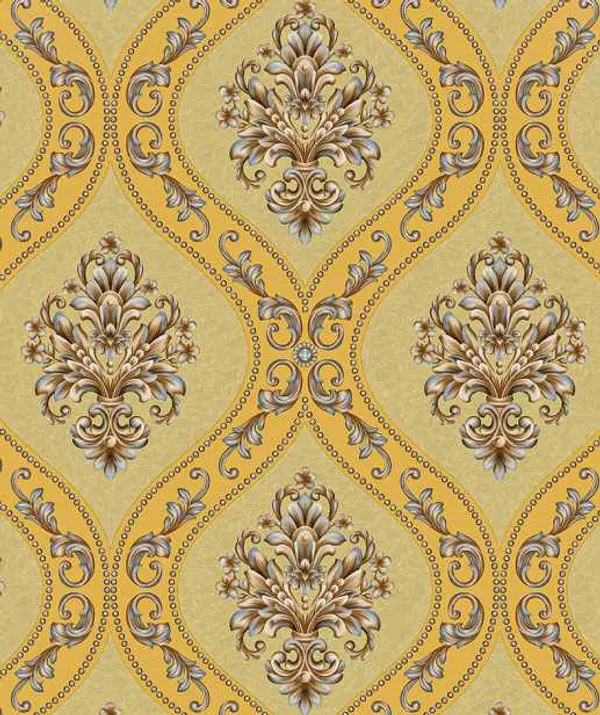 Imported_Paper_Classic_Yellow_Gold_Damask_Floral_Motif_Wallpaper