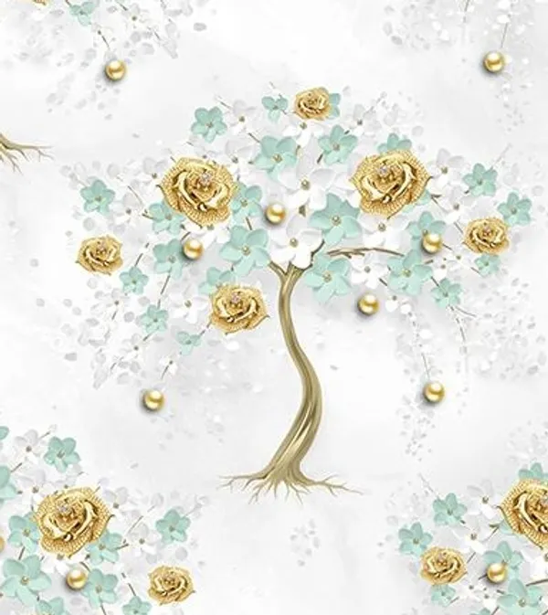 Golden_Rose_Floral_Tree_Wall_Art_Wallpaper