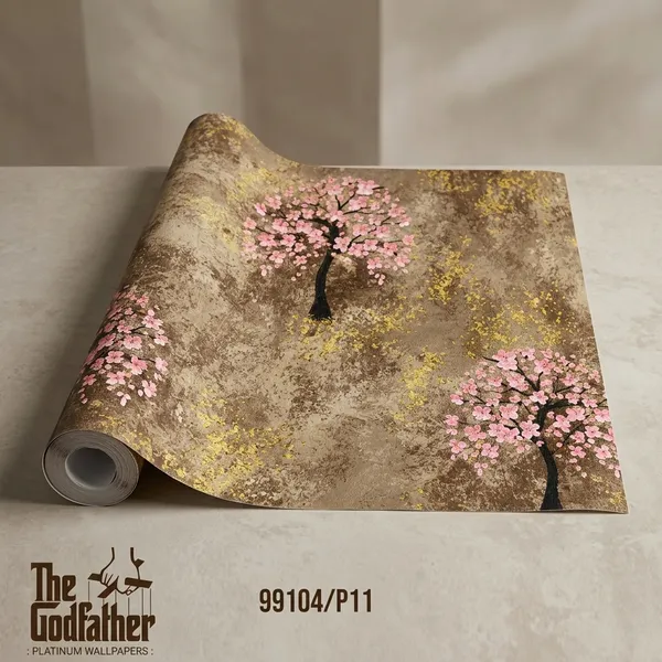 Imported_Paper_Floral_Brown_Gold_Pink_Blossom_Tree_Wallpaper
