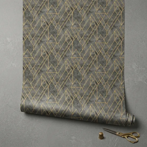 Imported_Paper_Art_Deco_Grey_Gold_Geometric_Triangle_Wallpaper