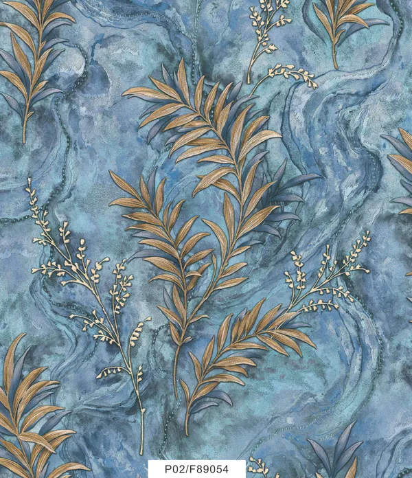 Imported_Paper_Blue_Marble_Tropical_Palm_Leaf_Wallpaper