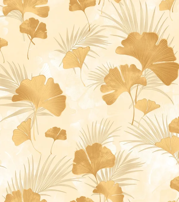Imported_Paper_Botanical_Gold_Ginkgo_Tropical_Palm_Wallpaper