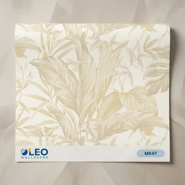 Imported_Paper_Tropical_Leaf_Print_Beige_Wallpaper