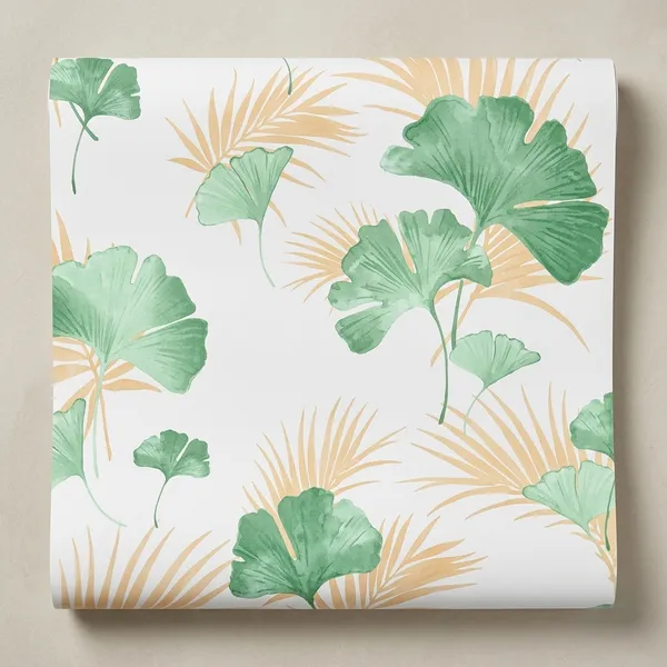 Imported_Paper_Botanical_Tropical_Ginkgo_Palm_Leaf_Wallpaper