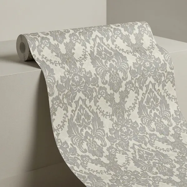 Imported_Paper_Classic_Gray_Cream_Damask_Floral_Wallpaper