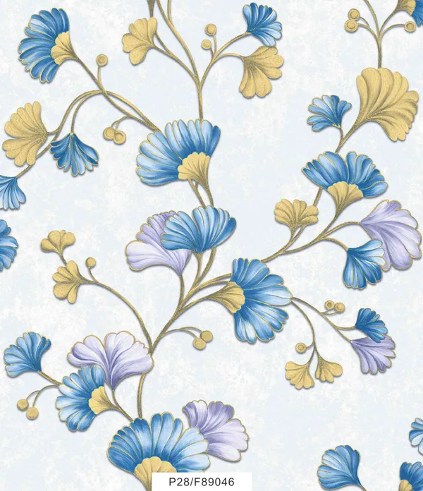 Imported_Paper_Botanical_Blue_Yellow_Floral_Wallpaper