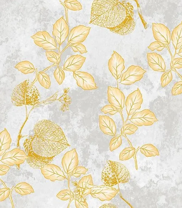 Imported_Paper_Botanical_Golden_Leaf_Grey_Background_Wallpaper