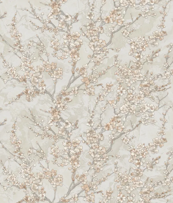 Imported_Paper_Botanical_Beige_Cherry_Blossom_Floral_Wallpaper