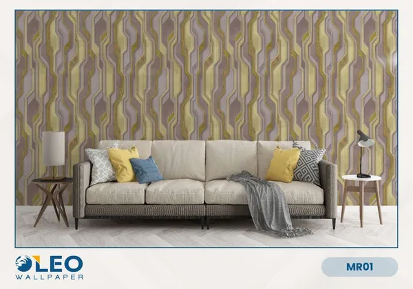 Imported_Paper_Modern_Green_Yellow_Wavy_Stripe_Wallpaper