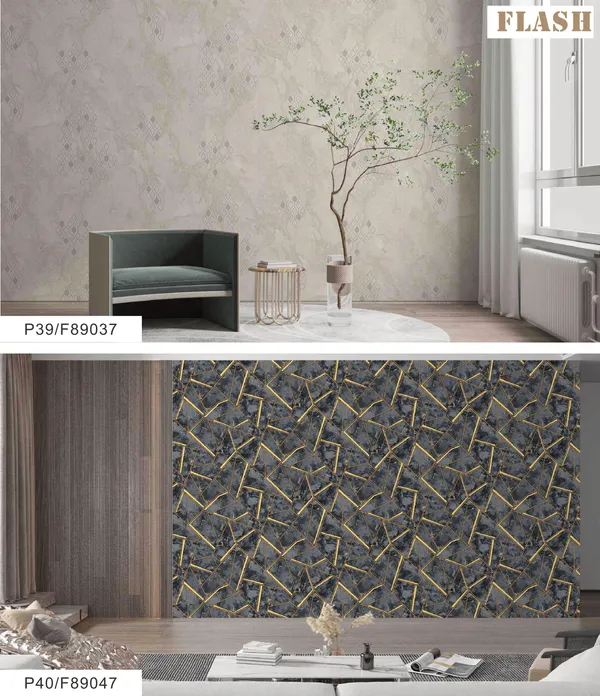 Imported_Paper_Dark_Grey_Marble_Gold_Geometric_Frame_Wallpaper