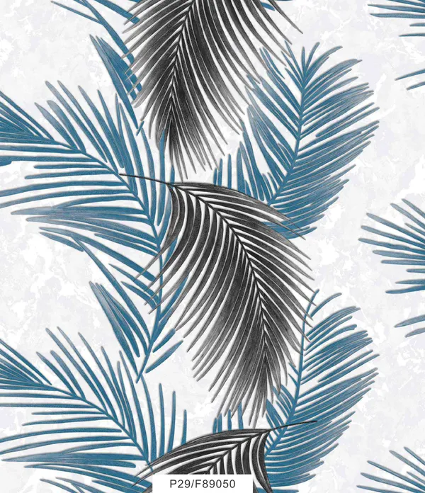 Imported_Paper_Tropical_Blue_Palm_Leaf_Print_Wallpaper