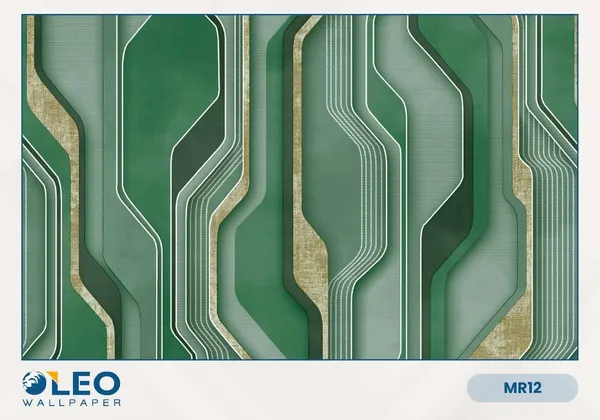 Imported_Paper_Modern_Green_Gold_Geometric_Pattern_Wallpaper