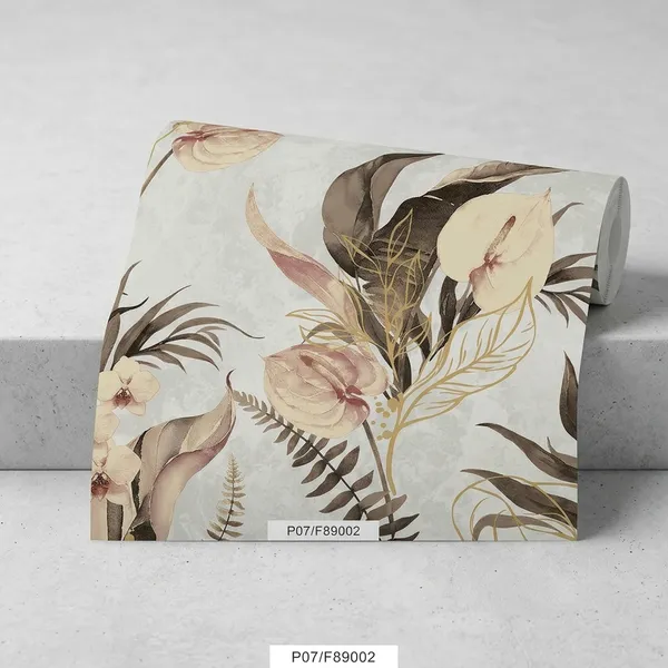 Imported_Paper_Grey_Tropical_Botanical_Floral_Print_Wallpaper