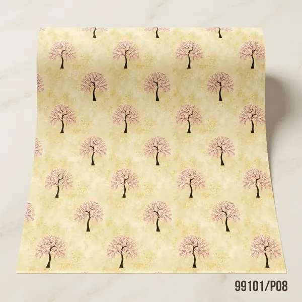 Imported_Paper_Yellow_Floral_Cherry_Blossom_Tree_Pattern_Wallpaper