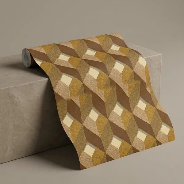 Imported_Paper_Contemporary_3d_Wood_Texture_Cube_Pattern_Wallpaper
