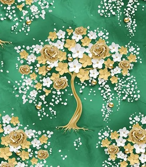 Imported_Paper_Emerald_Green_Golden_Floral_Tree_Wallpaper