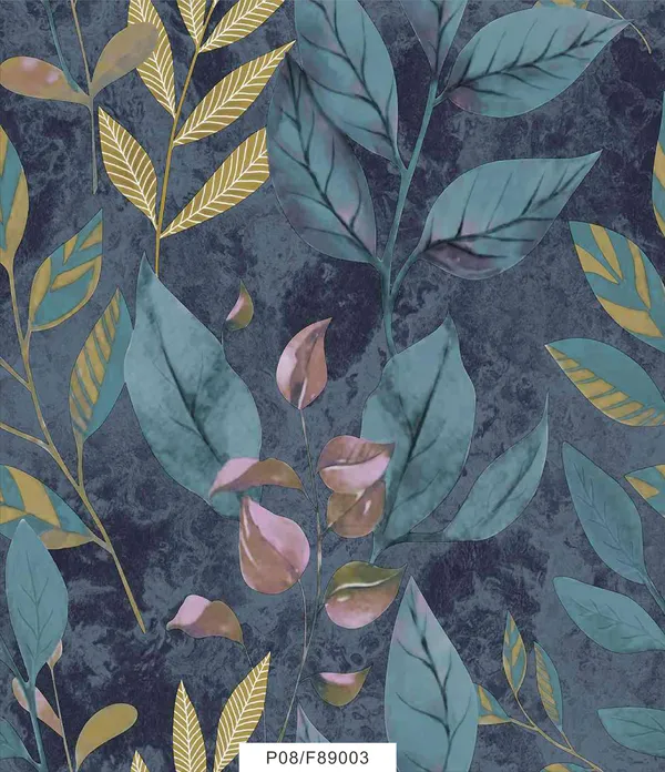 Imported_Paper_Navy_Blue_Gold_Botanical_Leaf_Wallpaper