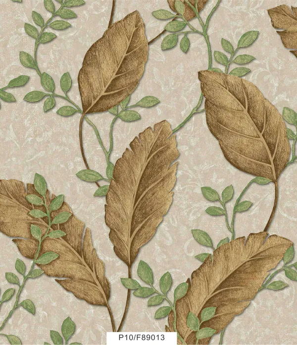 Imported_Paper_Botanical_Beige_Gold_Embossed_Leaf_Pattern_Wallpaper