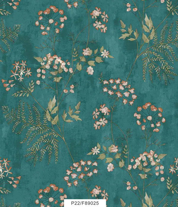Imported_Paper_Botanical_Floral_Print_Teal_Wallpaper